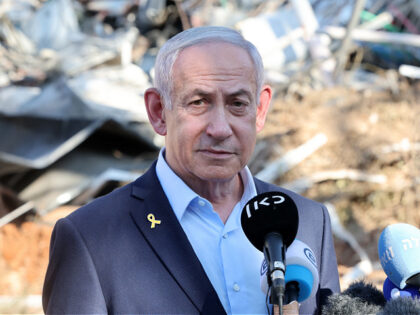 Israel's Prime Minister Benjamin Netanyahu gives a statement during a visit to the site of