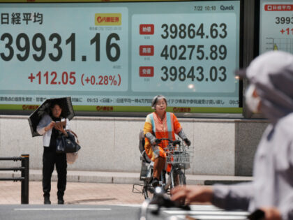 Electronic quotation boards display the Nikkei Stock Average on the Tokyo Stock Exchange a
