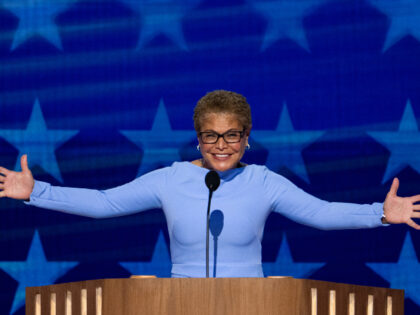 Mayor of Los Angeles Karen Bass speaks during the 2024 Democratic National Convention at t