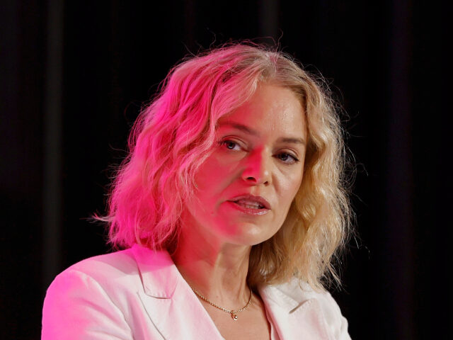 Katherine Maher speaks onstage during the "Bias and Balance Reporting in a Divided Ag