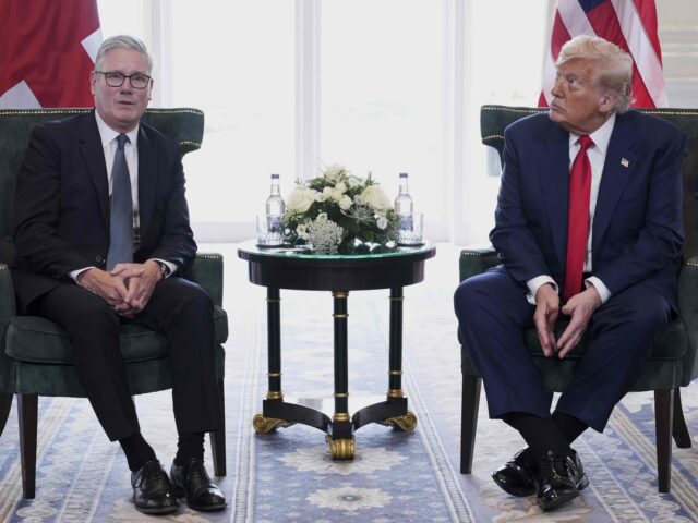 President Donald Trump, right, meets with Britain's Prime Minister Keir Starmer at th