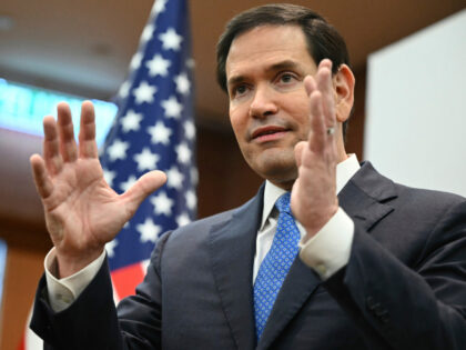 U.S. Secretary of State Marco Rubio gives a media briefing during the ASEAN Foreign Minist