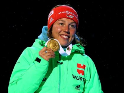 of competes in the women's 10km pursuit during day four of the IBU Biathlon World Cha