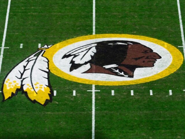 LANDOVER, MD - NOVEMBER 24: A general view of the Washington Redskins logo at center field