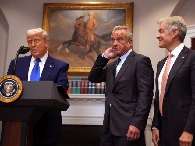 U.S. President Donald Trump (L), joined by Human Services Secretary Robert F. Kennedy Jr.