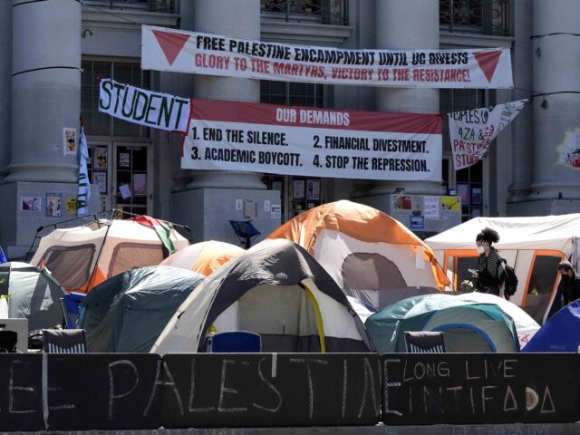 UC Berkeley Palestine encampment (Jeff Chiu / Associated Press) Pro-Palestinians protesters set up tents in front of Sproul Hall at UC Berkeley in Berkele