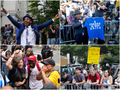 NEW YORK, NEW YORK - JULY 2: People react outside federal court as verdicts are announced