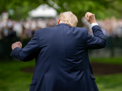 President Donald Trump departs the White House Easter Egg Roll on the South Lawn on April