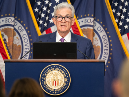 US Federal Reserve Chair Chair Jerome Powell holds a press conference at end of the Federa