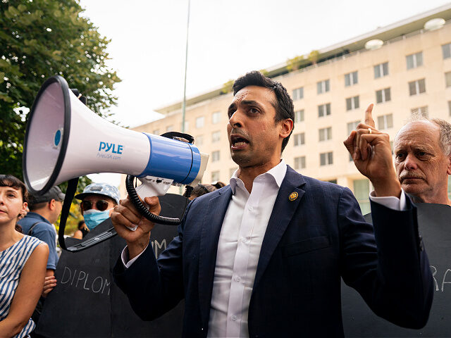 Crime - Representative Suhas Subramanyam, a Democrat from Virginia, speaks during a rally