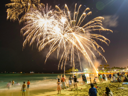 Vibrant Beach Fireworks Display at Night