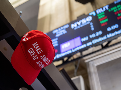 A Make America Great Again hat on the floor at the New York Stock Exchange (NYSE) in New Y