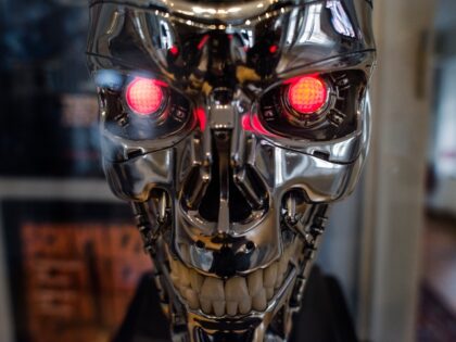 THAL, AUSTRIA - 2025/02/02: The Terminator robot's scull from the Terminator movie is