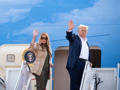 President Donald Trump and First Lady Melania Trump disembark Marine One at Joint Base And