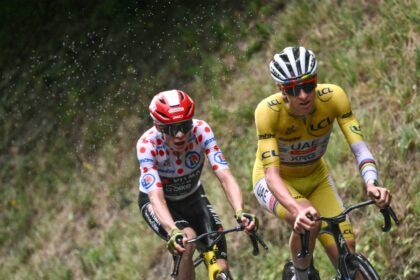 Slovenian Tadej Pogacar in the leader's yellow jersey is followed by Danish rival Jon