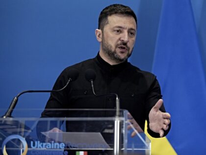 ROME, ITALY - JULY 10: Ukraine's President Volodymyr Zelensky speaks to the press during t