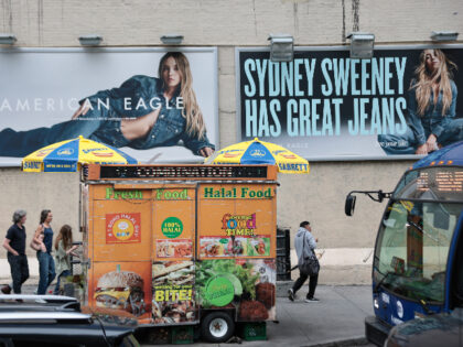 NEW YORK, NEW YORK - AUGUST 01: Billboards of actress Sydney Sweeney is seen outside of an