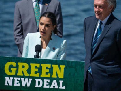 Rep. Alexandria Ocasio-Cortez (D-NY) speaks during a news conference held to re-introduce