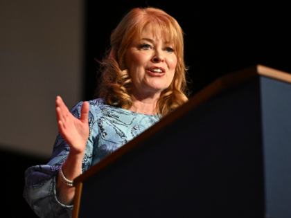 Pennsylvania state Treasurer Stacy Garrity speaks to the audience after taking the oath of