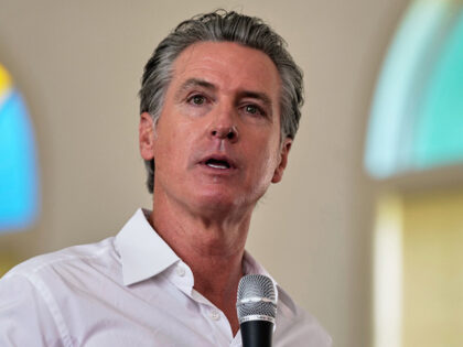 Gov. Gavin Newsom, D-Calif., gives remarks to a crowd at St. Paul First Baptist Church on