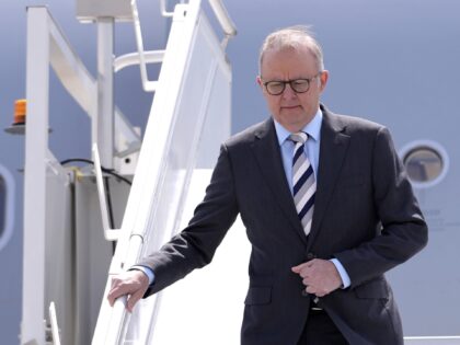 Australian Prime Minister Anthony Albanese arrives at Calgary International Airport Sunday