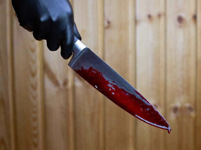 Hand holding bloody knife