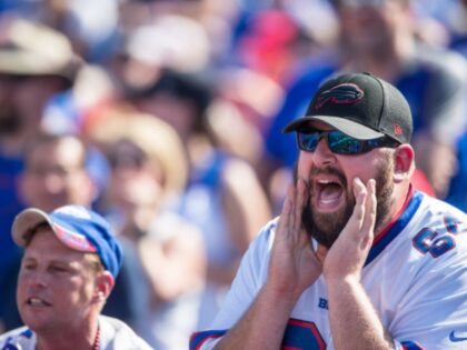 ORCHARD PARK, NY - SEPTEMBER 24: A Buffalo Bills fan yells at referees during the first h