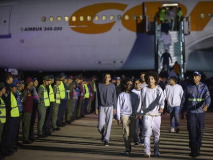 Deported individuals from the US arrive on a flight at Simon Bolivar International Airport
