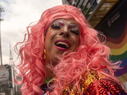 Revelers pose for a picture during the 29th LGBT Pride Parade in Sao Paulo, Brazil, on Jun