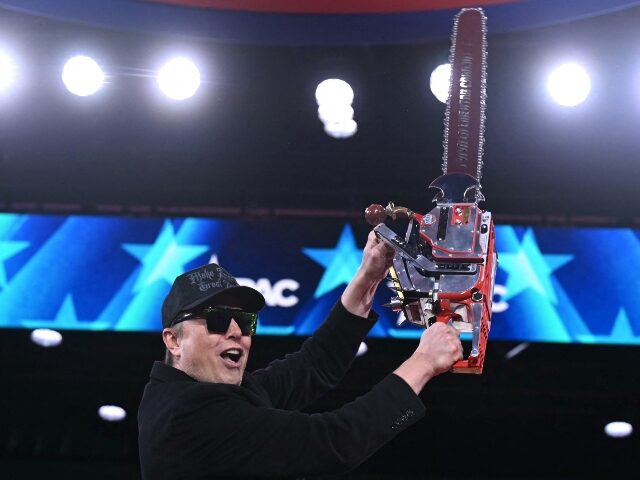 Elon Musk with chainsaw
