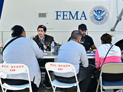 Fire-affected residents meet with FEMA officials on January 14, 2025 in Pasadena, Californ