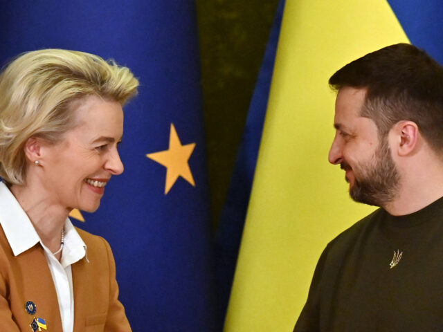 TOPSHOT - Ukrainian President Volodymyr Zelensky and President of the European Commission
