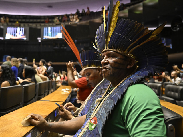 BRASILIA, BRAZIL - APRIL 8: Brazilian Indigenous people attend a solemn session at the Nat