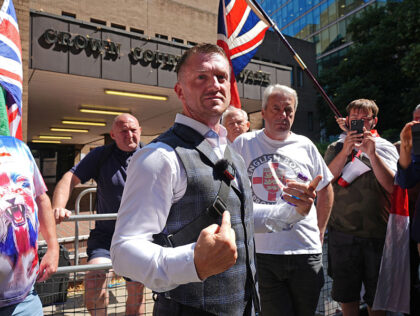 Tommy Robinson, whose real name is Stephen Yaxley-Lennon leaves Southwark Crown Court, he