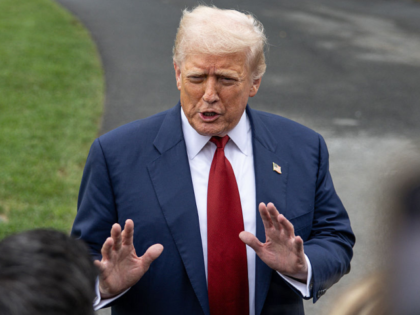 U.S. President Donald Trump speaks to the media before boarding Marine One on the South La