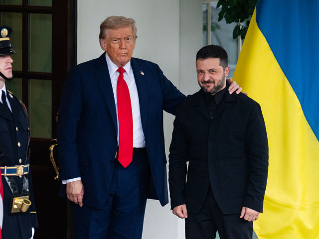 Zelenskyy at WH August 2025 UNITED STATES - AUGUST 18: President Donald Trump greets Ukrainian President Volodymyr Zel