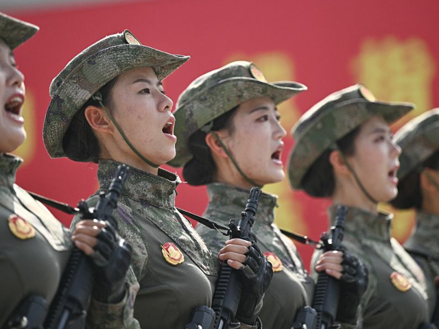 GettyImages-2230366293 Chinese military personnel take part in a rehearsal ahead of the parade commemorating the