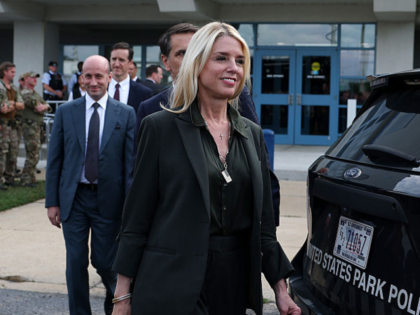 WASHINGTON, DC - AUGUST 21: Attorney General Pam Bondi visits the U.S. Park Police Anacost