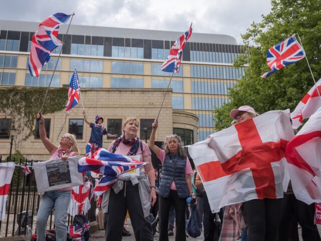 NEWCASTLE UPON TYNE, ENGLAND - AUGUST 30: Demonstrators gather during an anti-immigration