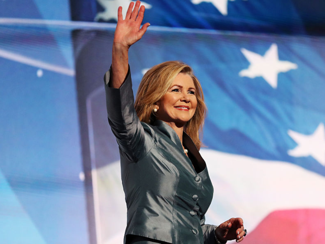 GettyImages-578542368 CLEVELAND, OH - JULY 21: Rep. Marsha Blackburn (R-TN) waves to the crowd as she walks on s