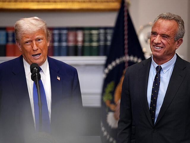 U.S. President Donald Trump, joined by Health and Human Services Secretary Robert F. Kenne