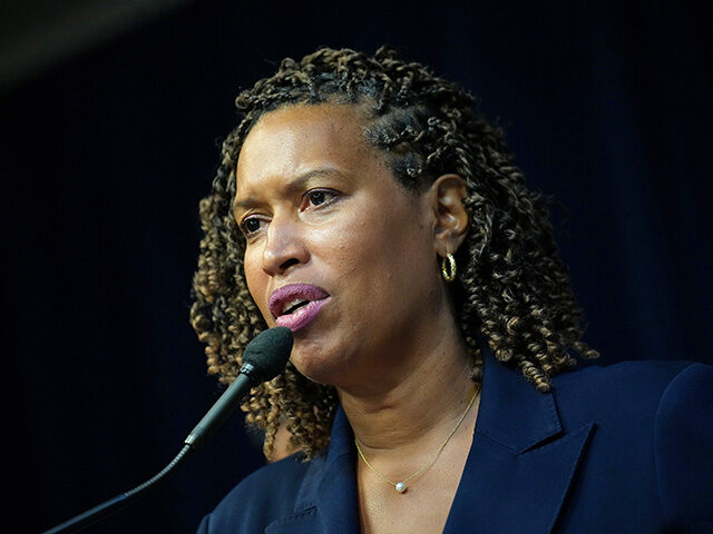 GettyImages2229607372 Washington, DC Mayor Muriel Bowser speaks at a press conference after President Donald Tru