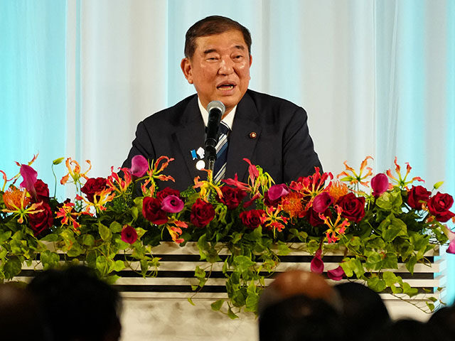 GettyImages2230370380 Japanese Prime Minister Shigeru Ishiba delivers a speech during the welcome reception for