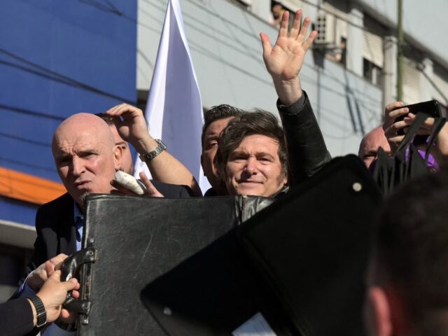 Javier Milei Bodyguards protect Argentina's President Javier Milei (C), his sister, Secretary General o