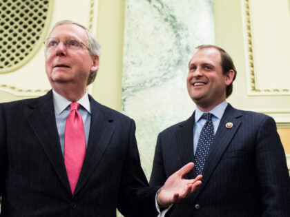 From left, Senate Majority Leader Mitch McConnell, R-Ky., Rep. Andy Barr, R-Ky., Rep. John