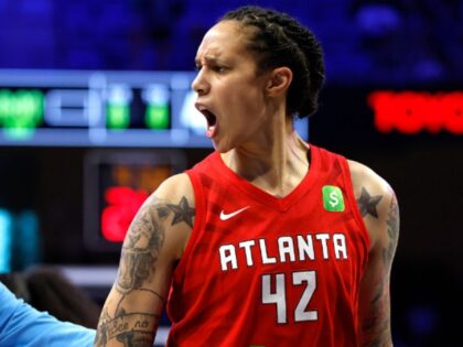 ARLINGTON, TEXAS - JULY 30: Brittney Griner #42 of the Atlanta Dream reacts after being ej