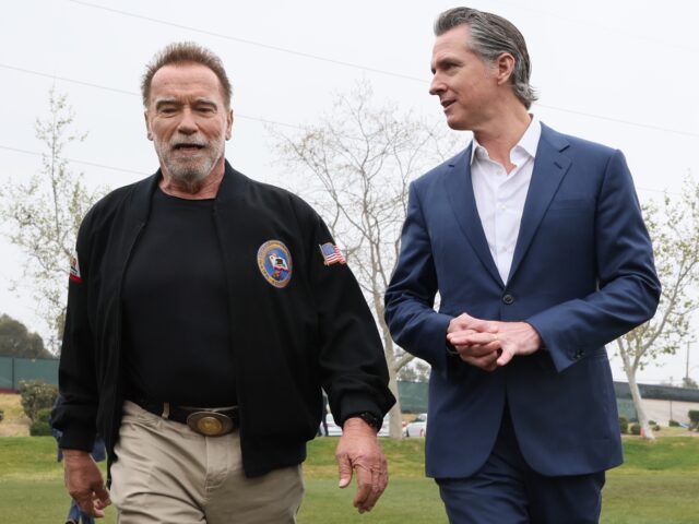 Schwarzenegger Newsom (Robert Gauthier / Los Angeles Times via Getty) Los Angeles, CA, Friday, March 22, 2024 - California Governor Gavin Newsom and former Gove