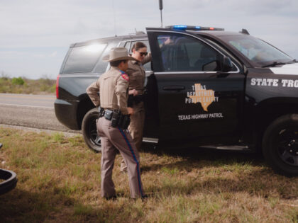 Texas State Troopers during a traffic stop near Brackettville, Texas, US, on Tuesday, Marc
