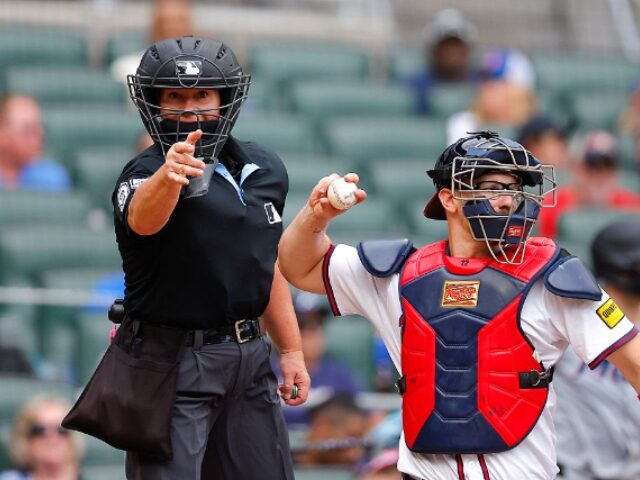 Todd Kirkland_Getty Images (3) ATLANTA, GEORGIA - AUGUST 10: Umpire Jen Pawol calls a strike during the fourth inning of