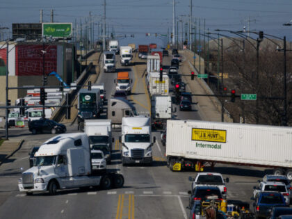 Truck traffic at 41st and Pulaski in Chicago's Archer Heights neighborhood, March 27,